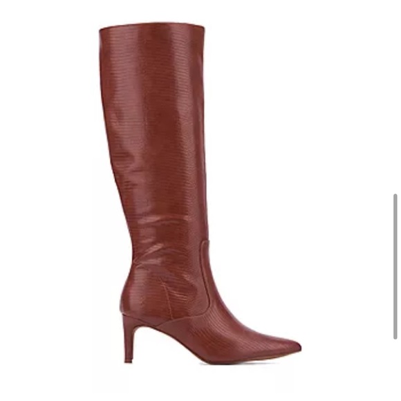 New York & Company Shoes - Women's Piper- Croc Embossed Kitten Heel Knee-High Boots Dress Boots NWT